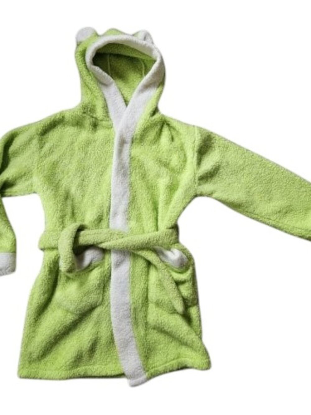 Green and White Plush Fuzzy Fleece Hooded Robe Girls Size 6